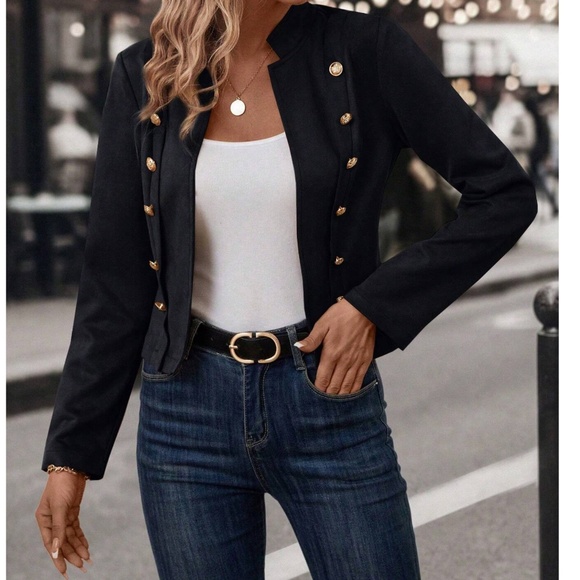 Classic Vegan Suede Button Detail Open Front Jacket Coat - Picture 5 of 8